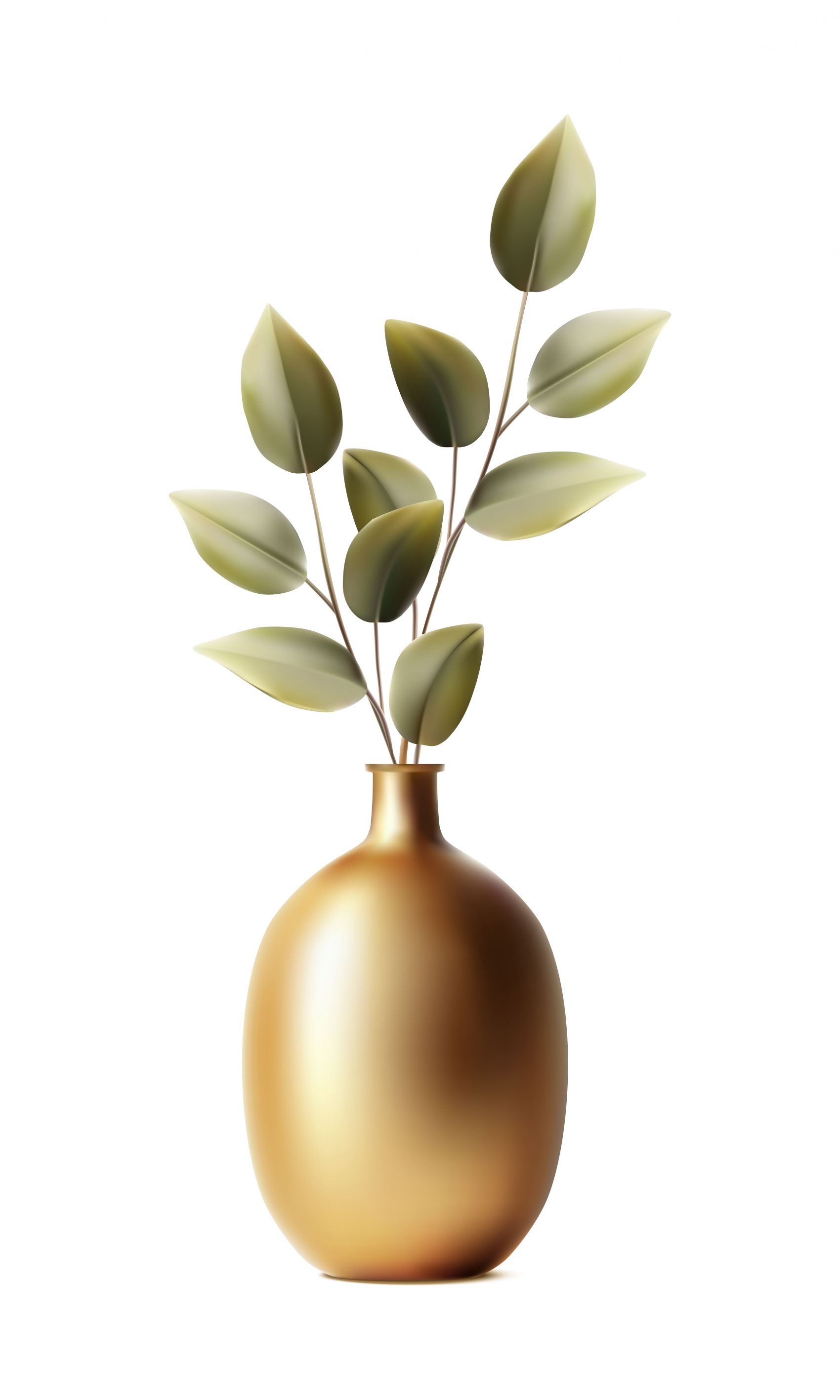 金色花瓶与绿植的雅致插画素材图片