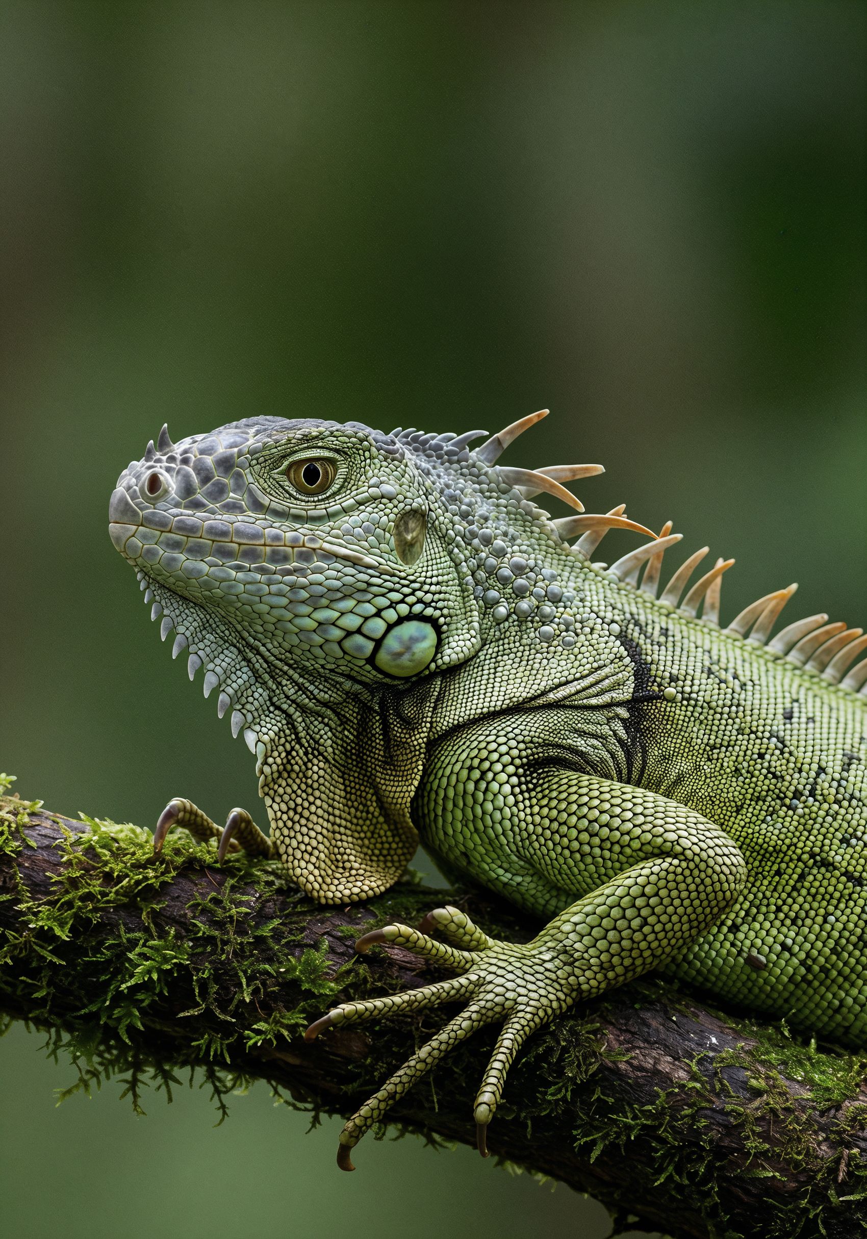 枝头静栖的绿鬣蜥特写图片