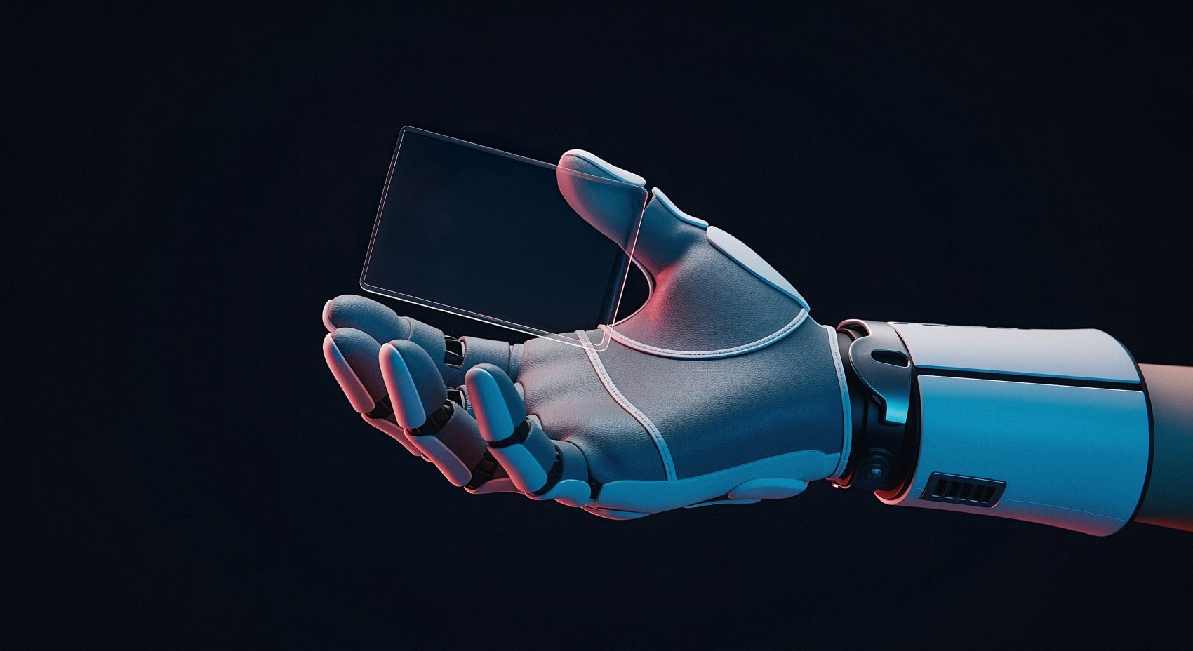 机械手持透明屏幕的科技画面图片