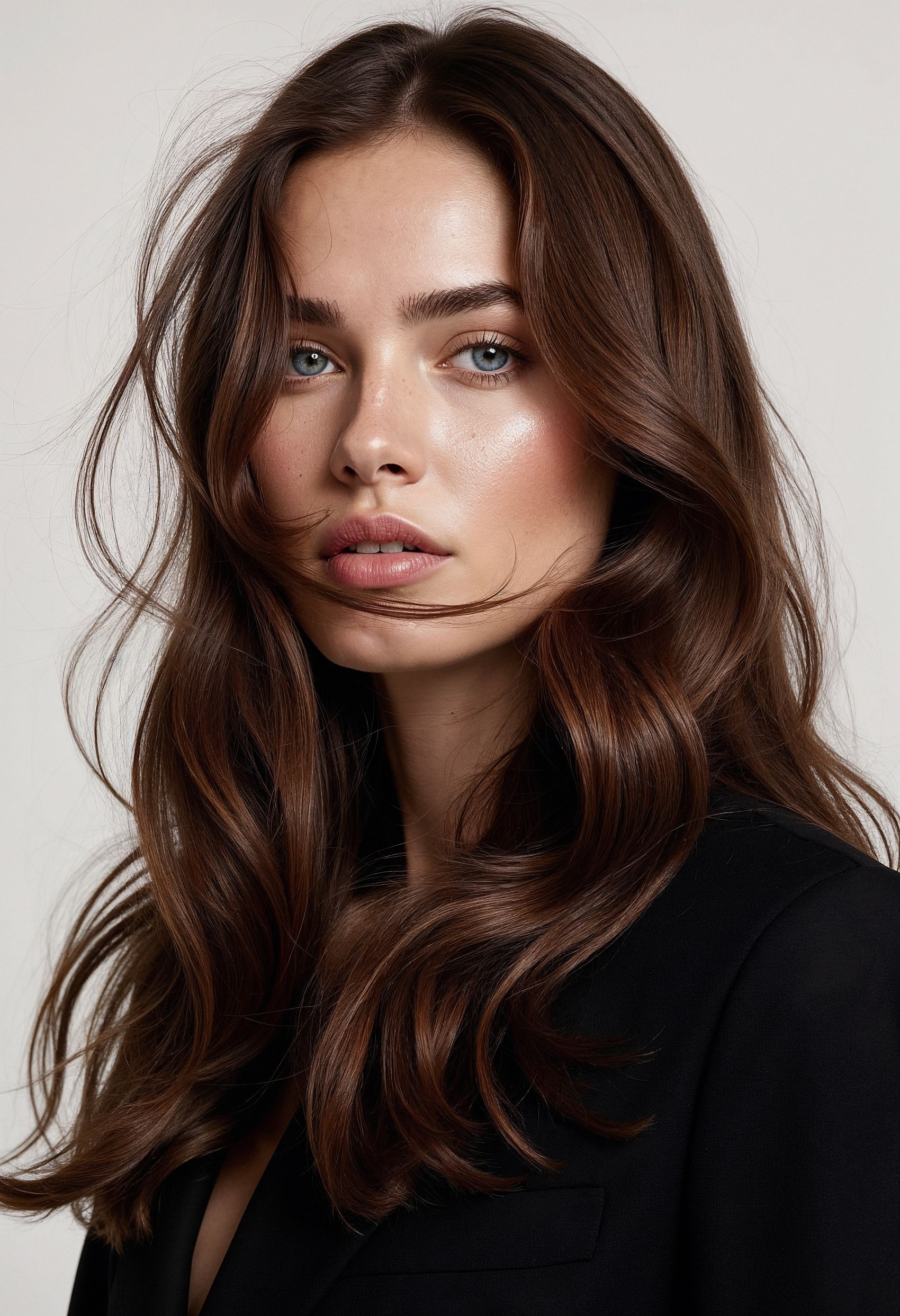 棕发女性的优雅形象图片