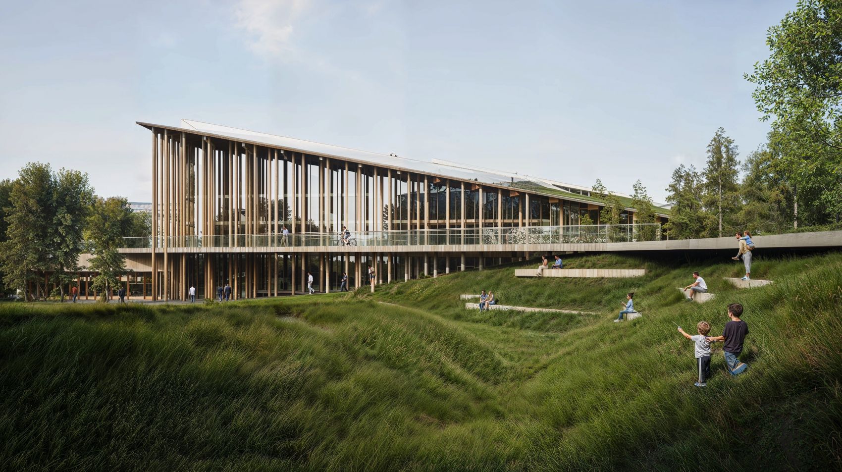 自然融合的木质现代建筑:坡地景观中的公共空间设计图片