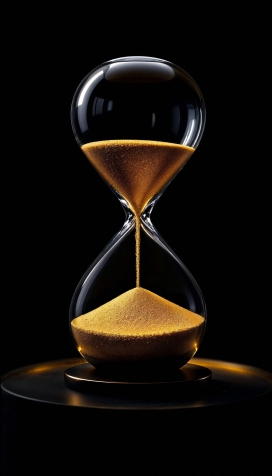 装满金色砂砾的沙漏瓶