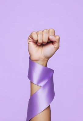 手缠紫色丝带图