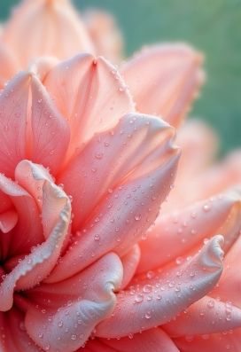 挂满雨露的粉红色花瓣