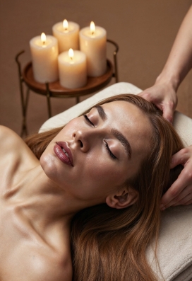 女子养生馆中头部按摩图