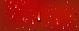 红色背景中的逼真水滴图