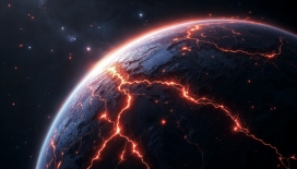 红色火山裂纹地球