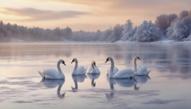 冬季湖泊中的白天鹅