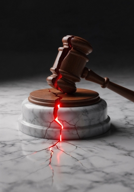 破损法槌的司法隐喻画面