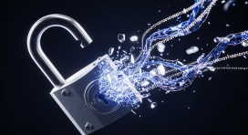 数字安全概念锁与数据流画面