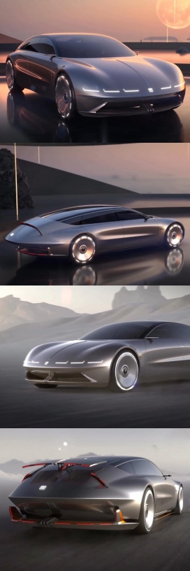 一个受经典喷气式飞机启发的后未来主义电气概念汽车