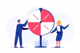 商务风格成功转盘互动场景插画