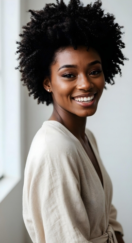 简约日常-卷发女士的愉悦瞬间