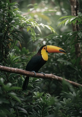 枝头巨嘴鸟-雨林中色彩斑斓的精灵