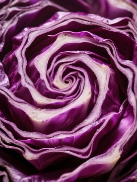 紫色紫甘蓝的螺旋纹理特写