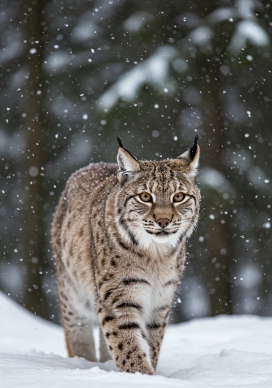 雪地中行走的猞猁