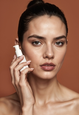 手持护肤品的女性形象