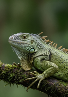 枝头静栖的绿鬣蜥特写