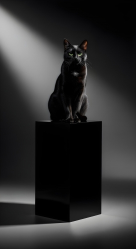 黑白色调下的黑猫艺术肖像