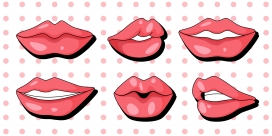 卡通风格的多样红唇图案