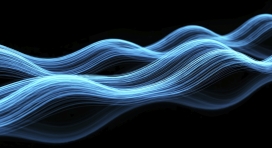 蓝色光带构成的流动波浪图案