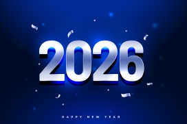 蓝色2026立体跨年字