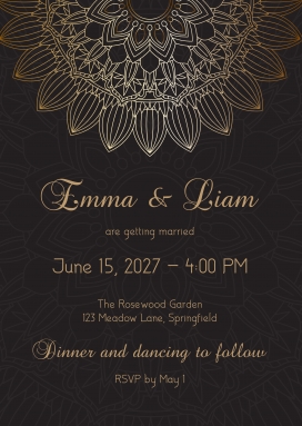 黑金曼陀罗纹样婚礼请柬的奢华质感呈现