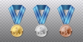 赛事荣誉标识：金、银、铜奖牌组合设计