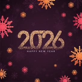 2026 新年雪韵：鎏金数字与彩雪装饰节日海报