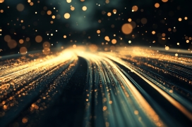 鎏金流光径：暗幕下的光斑轨迹与梦幻道路图景