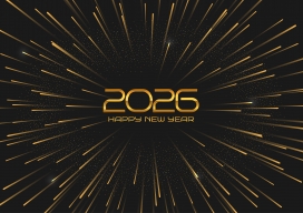 2026 鎏金新年视觉：黑金幕下放射光效的节庆主题设计
