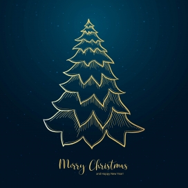 鎏金手绘圣诞树：深蓝星幕下的圣诞新年节庆视觉设计