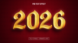 2026 红金纹理文字效果-华丽立体字设计