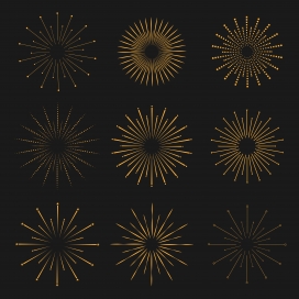 黑底鎏金放射元素：多形态星芒烟花的装饰视觉设计
