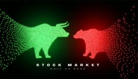 股市牛熊对决点阵视觉：红绿粒子构成的金融市场符号设计