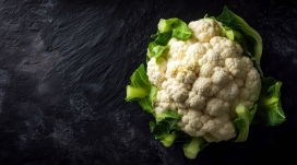 新鲜花椰菜特写 洁白花球映衬深邃黑底