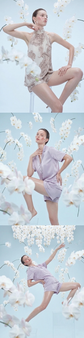 The Orchids Spring-蝴蝶兰布景女士家居服睡衣系列时尚人像拍摄