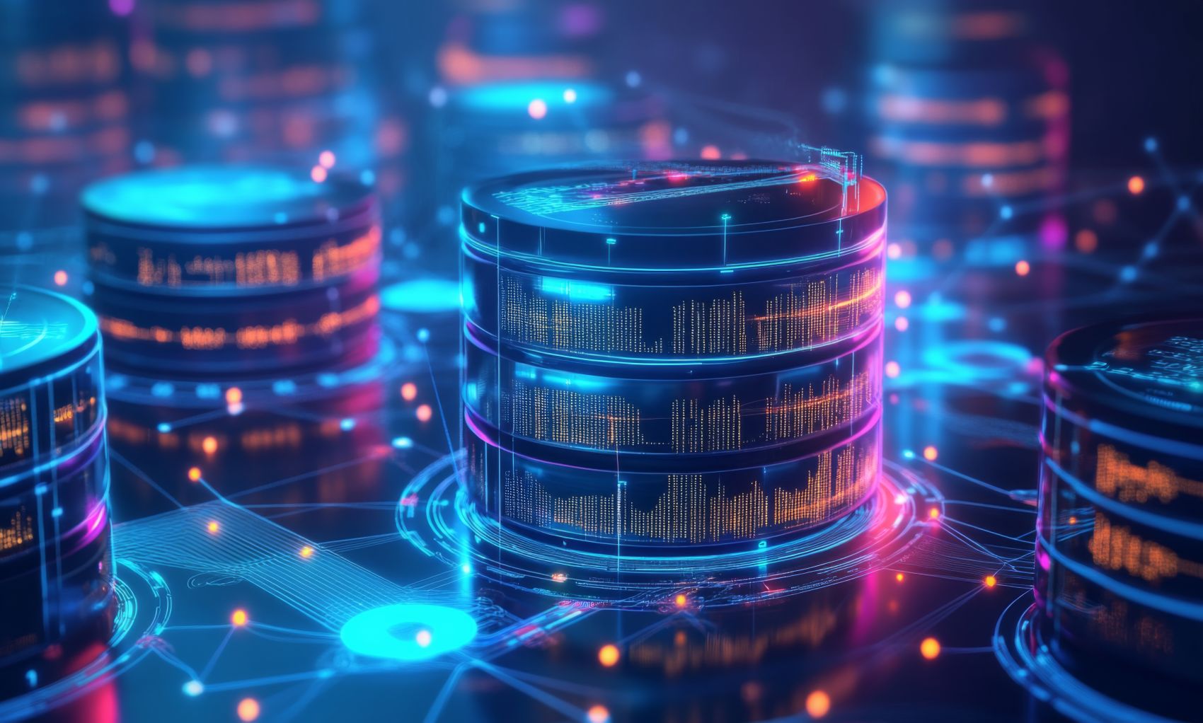 赛博数仓 - 霓虹交织的未来数据存储场景图片