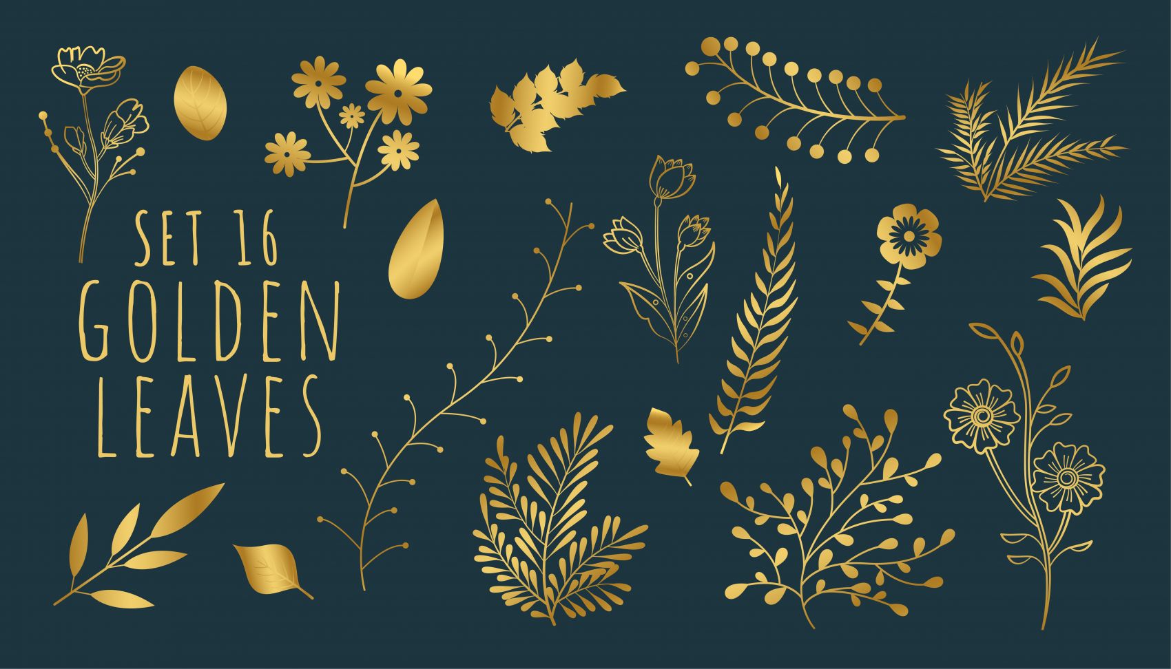 鎏金植韵 - 复古质感的金色植物装饰元素集图片