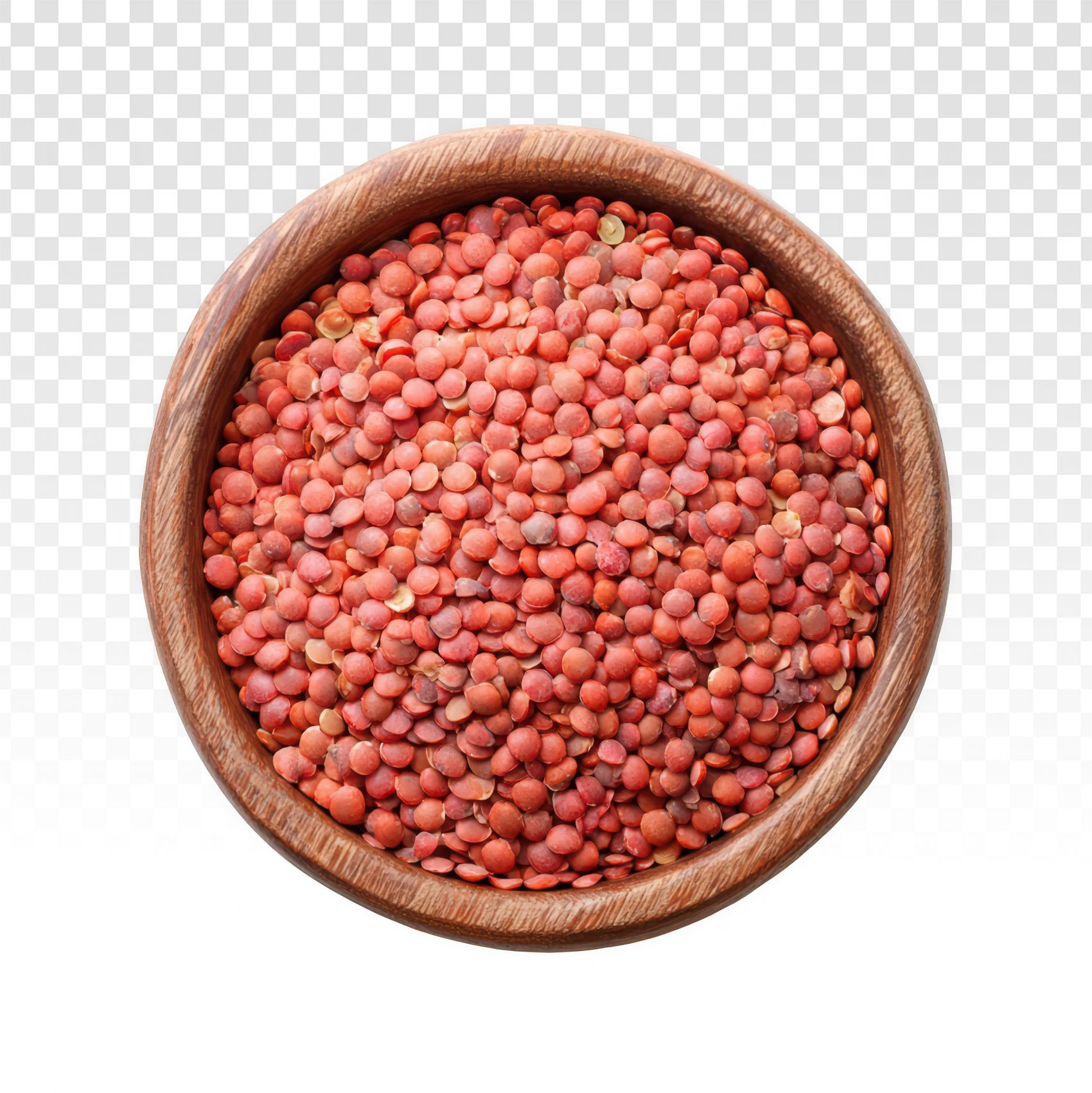 红棕豆粒-木碗中的红扁豆食材特写图片