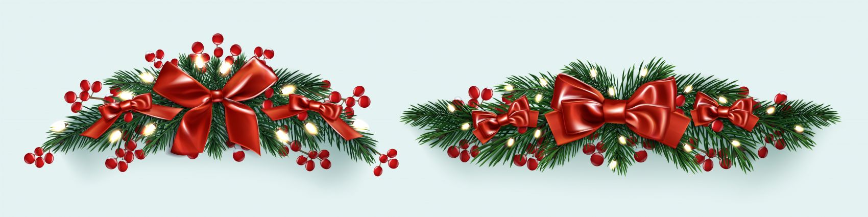 圣诞红果松枝装饰条 节日矢量设计素材图片