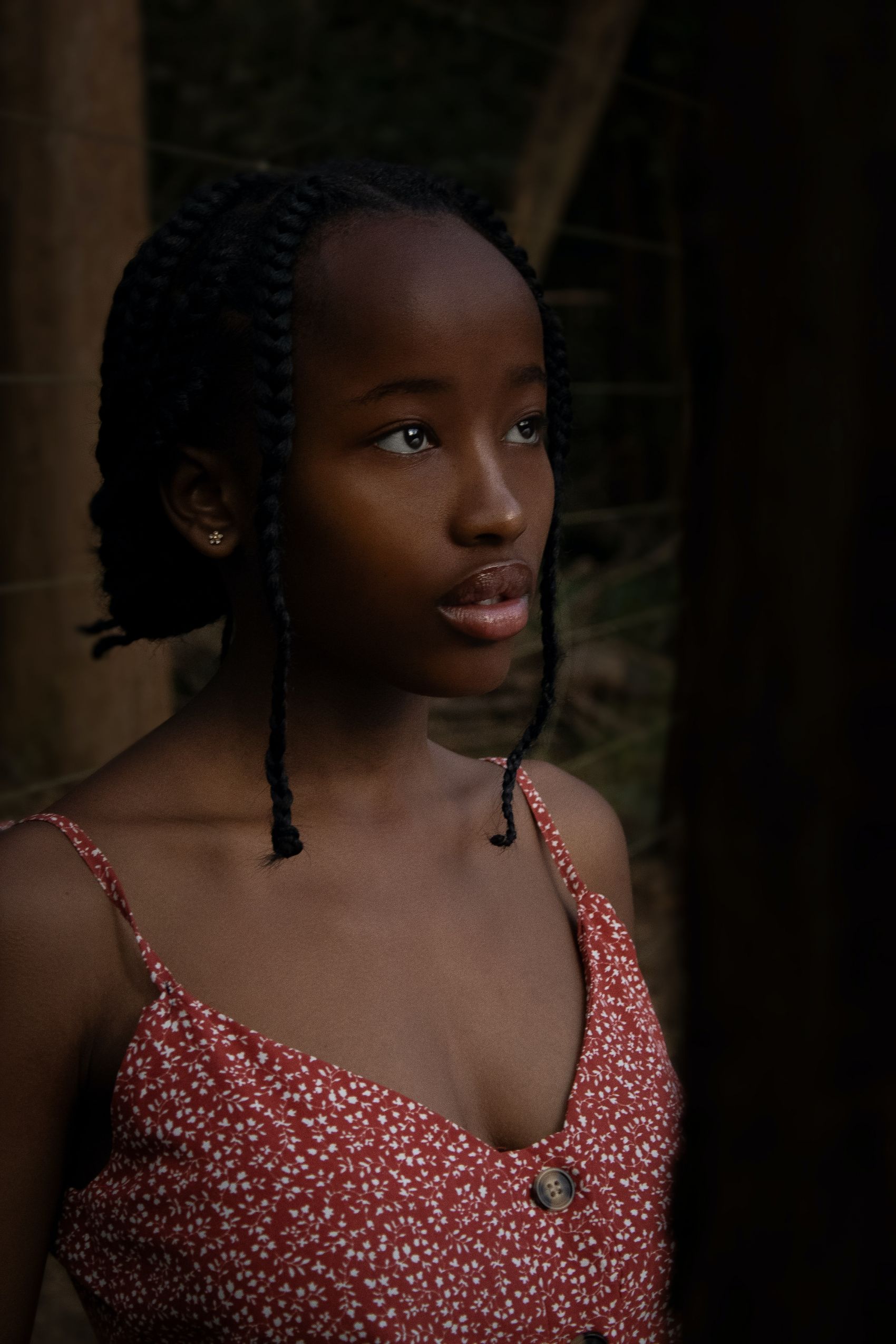 户外自然环境下的黑人少女肖像摄影素材图片