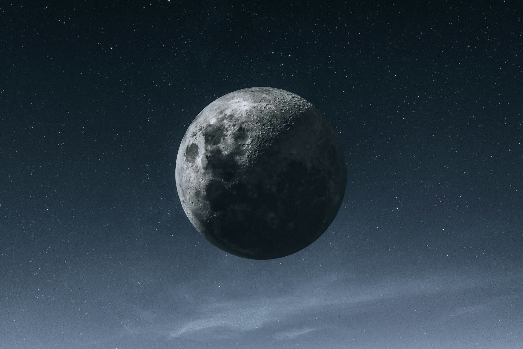 深空半月月球星空天文特写摄影图片
