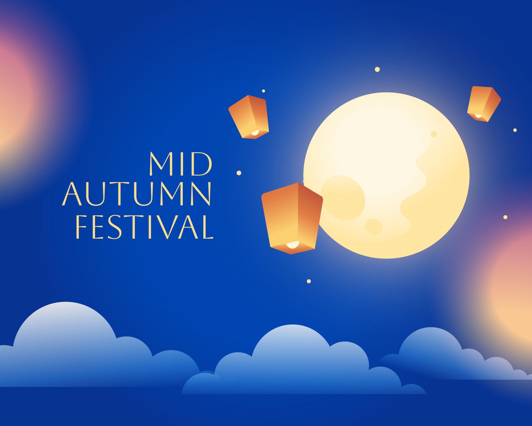 深蓝夜空圆月孔明灯中秋节日矢量海报设计图片