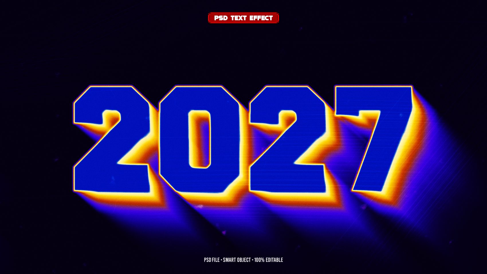 2027 立体发光字效 蓝黄霓虹 3D 数字 PS 设计素材图片