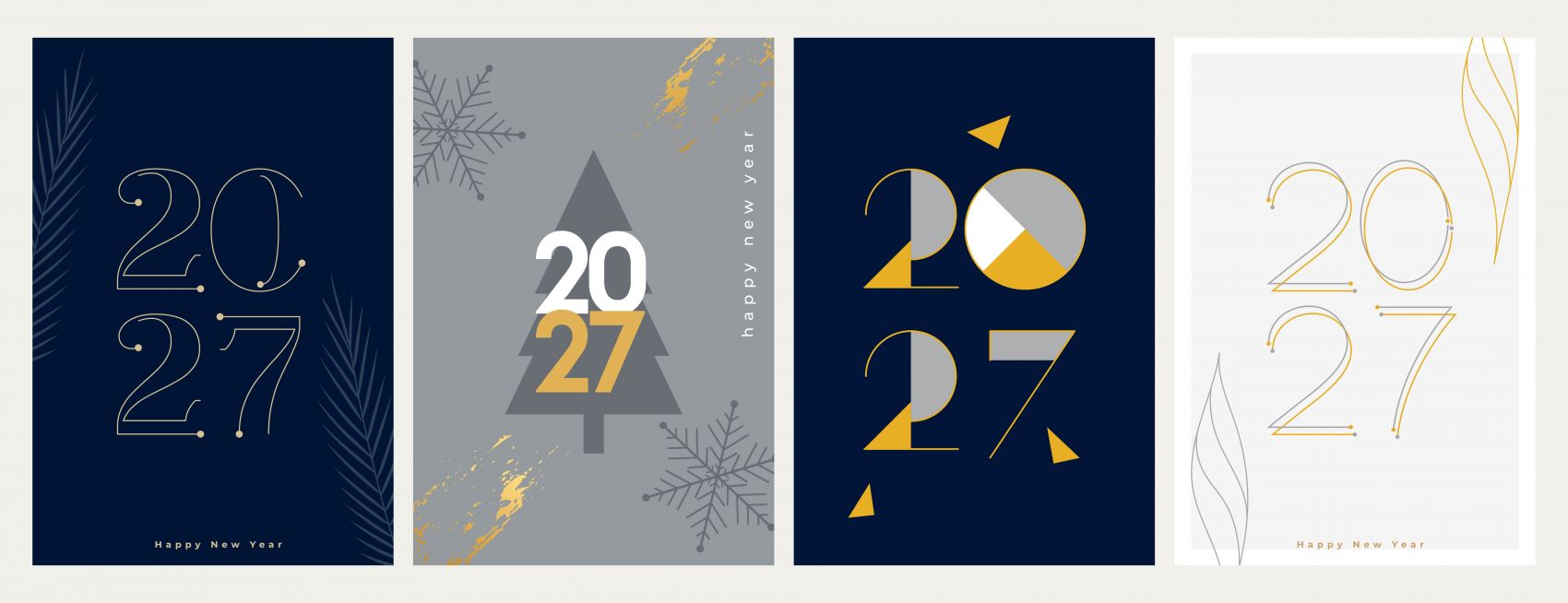 四款简约轻奢 2027 新年贺卡矢量海报套组设计素材图片