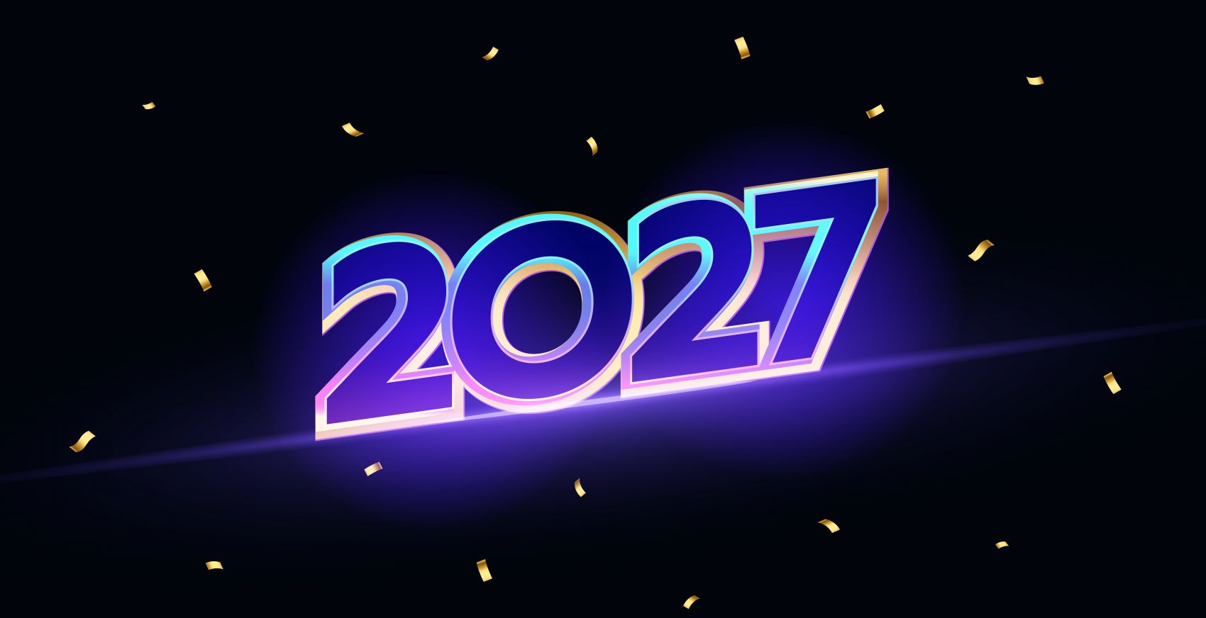 2027 新年立体发光数字 紫蓝霓虹跨年庆祝艺术字图片
