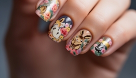 《龙猫》主题手绘美甲：萌系动漫元素的花卉美甲设计