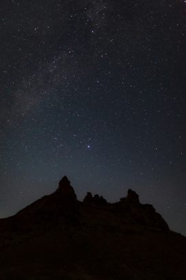 星河下的岩丘剪影：繁星星空与地貌轮廓的暗夜风光摄影