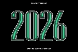 2026 水晶质感文字特效：绿透光泽的 PSD 可编辑字体设计